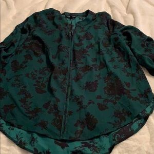 1X Emerald greens and black floral blouse